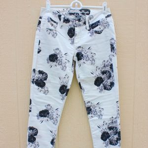 Floral printed denim jeans